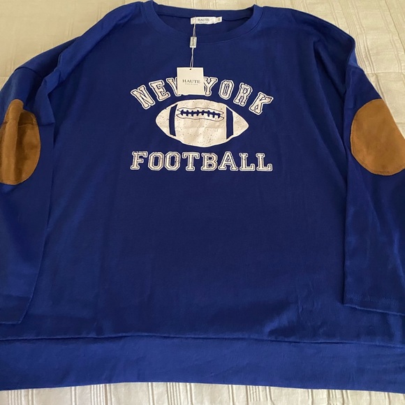Blue New York Football Graphic Tee Size 2XL Long Sleeve Haute Edition NWT - Picture 2 of 5
